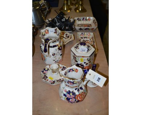 A collection of Masons ironstone 'Mandarin' pattern china, comprising: two graduating jugs; various trinket dishes; candle ho