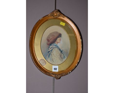 A miniature watercolour portrait of a young woman, signed **** Girtin.