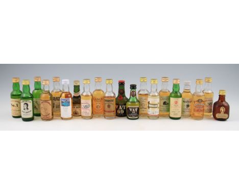 Collection of 20 miniature Scotch whiskies.