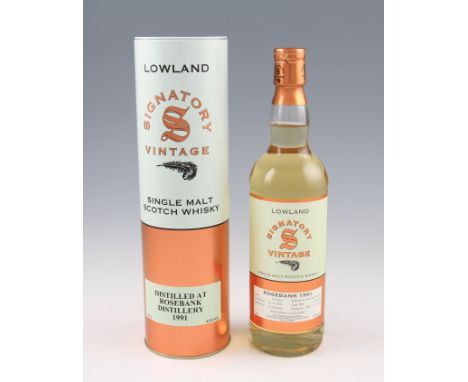 Signatory Rosebank Distillery 1991 Vintage Single Malt Scotch Whisky.43% 70cl. Distilled 27/11/91, bottled 24/02/05. Bottle 6