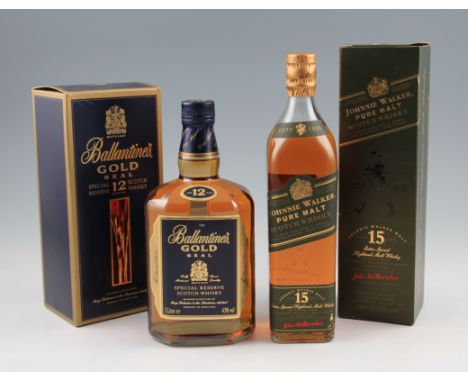 2 bottles of Whisky. 1 Ballantine's Gold Seal 12 year old Special Reserve Scotch Whisky, & 1 Johnnie Walker 15 year old Pure 