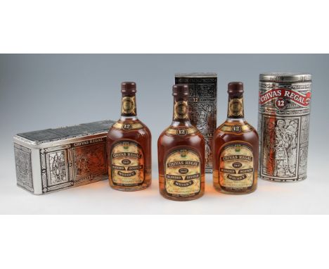 3 bottles of Chivas Regal 12 year old Scotch Whisky. Old bottling 1970/80's. 2 x43%, 1 x 40%. 75cl.
