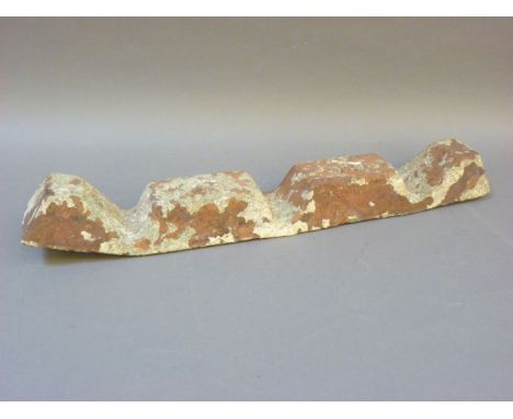 A large copper ingot, cast marks within a diamond 'CCC' above initials 'M R'?, encrusted with remnants of barnacles, 65cm lon