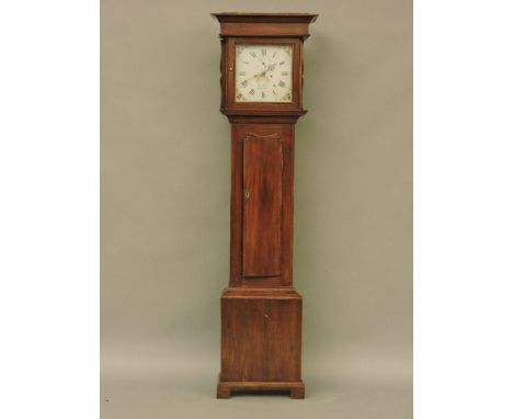 R Fletcher, Chester, a 30 hour mahogany longcase clock, with a painted dial, pendulum and weight