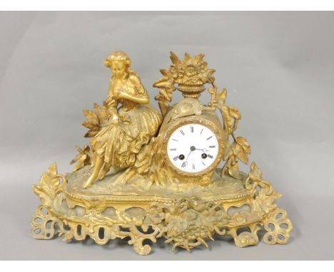 A French gilt spelter mantel clock, dial inscribed Frisch Frères & Co, Paris
