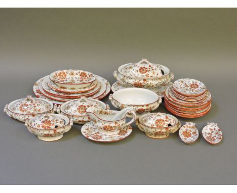 A Victorian doll's dinner service, by Ridgways, in 'Persia' pattern, including tureens, sauceboat, ladle, oval dishes, etc, t