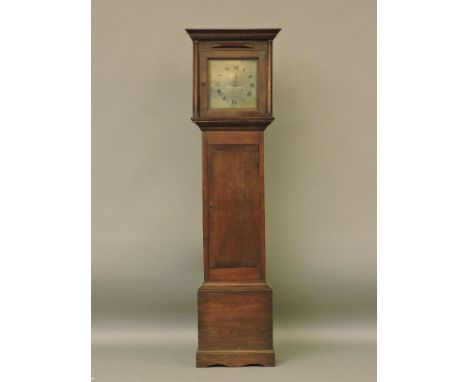 An unusual oak longcase clock, the brass dial inscribed 'Arpwood, Ipswich', the trunk door enclosing two pigeon holes and fiv