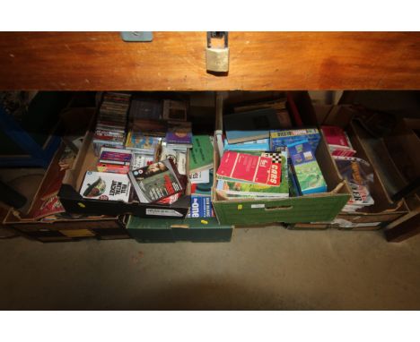 Five boxes containing cassette tape, ordnance survey maps, books etc 