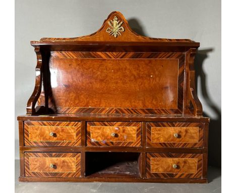 A satinwood table top unit comprising of five drawer with shelf over, string inlay and brass detailing. AF Height 74 and 75x2