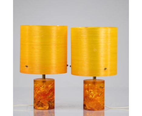France - Pair of fractal resin lamps, Marie Claude de Foulquiers -1970 - Weight:  2.74 kg - Region: France - Sizes: H360mm D2