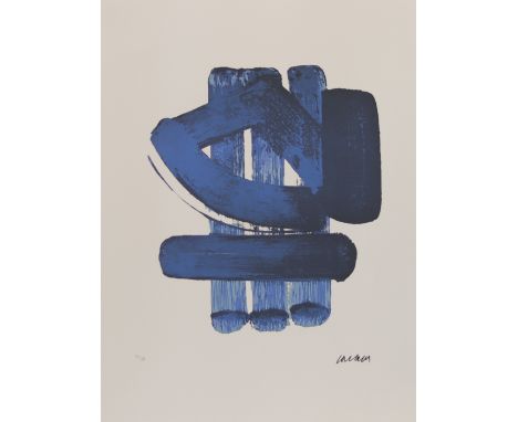 Pierre Soulage. Composition Blue. Lithograph on paper signed and numbered 31/150. Certificate - Weight:  200 g - Region: Fran