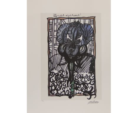 Robert Combas. Werewolf. Lithograph on paper signed and numbered 123/150. Certificate - Weight:  200 g - Region: France - Siz