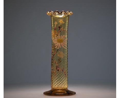 Vallerysthal crystal vase "daisies" Galle model, signed - circa 1880 - Weight:  1.00 kg - Condition: at first sight - good co