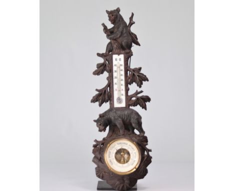 Black Forest Bear Thermometer Barometer Swiss Work Carved - Weight:  1.66 kg - Region: Suisse - Sizes: H 650mm L 220mm - Cond