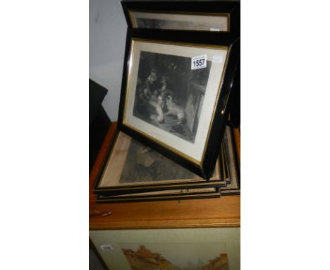 A pair of Sir Edwin Landseer engravings in Hogarth frames, 6 framed & glazed engravings by R,.Westall R.A & an oil on board b