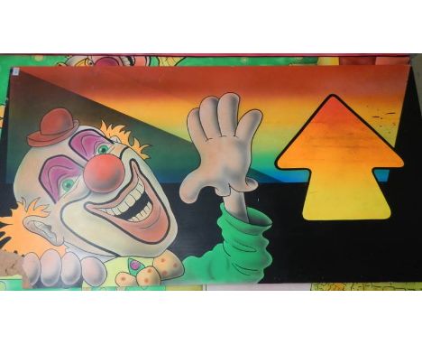 A clown waving panel, a/f.