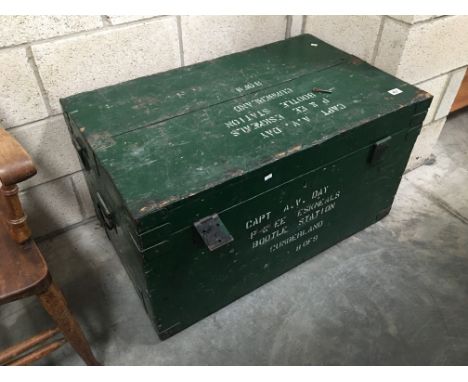 A painted pine military trunk (with key) for Captain A.V.Day