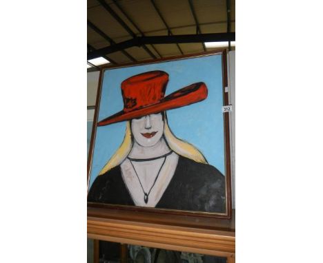A late 20th century unsigned oil on board portrait of a lady, details verso 'Prima Donna 7-1983-11.