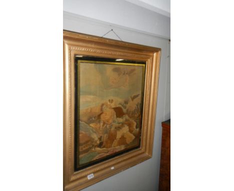 A gilt framed & glazed Religious frabric panel
