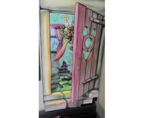 A clown by door panel.