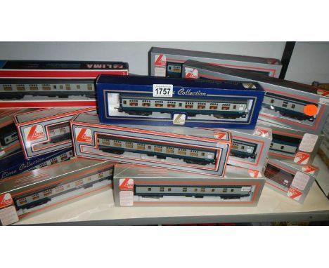 27 Lima 00 gauge Mk1 coaches:- 19 blue/grey, 6 maroon, 2 blood & custard.