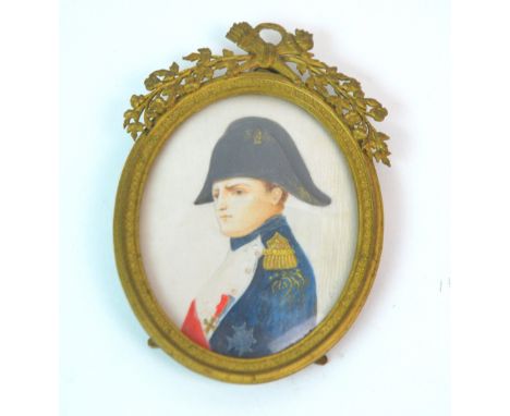 A PAINTED PORTRAIT MINIATURE OF NAPOLEON oil on ivorine, in gilt-metal oval frame, 8 x 6cm Condition Report: Available upon r