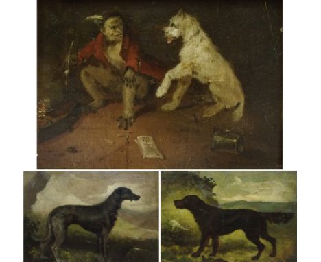 NORTHERN EUROPEAN SCHOOL (19TH CENTURY)  MONKEY AND DOG BY THE FIRESIDE  Oil on canvas laid on panel, 12.5 x 17.5cm (5 x 7") 