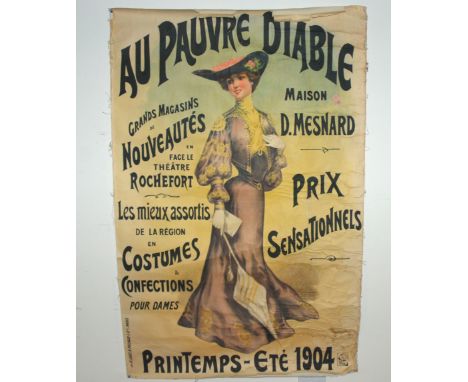 AU PAUVRE DIABLE FRENCH POSTER offset lithograph in colours, printed by by H. Laas, E. Pécaud & Cie., Paris, backed on linen,