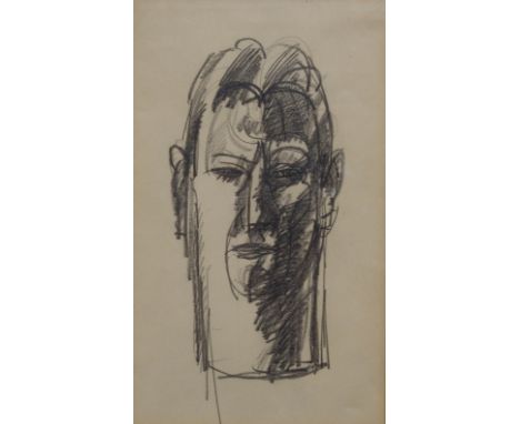•JOHN DUNCAN FERGUSSON RBA (1874 - 1961) SELF PORTRAIT Conte crayon on paper, 17 x 10cm (6 3/4 x 4") Condition Report: The pa
