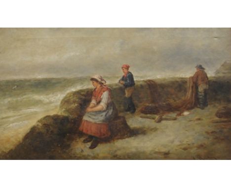 HAMILTON MACALLUM (SCOTTISH 1841 - 1896)  WATCHING FOR THE FISHING BOATS  Oil on canvas, signed, 30.5 x 51cm (12 x 20")   Con