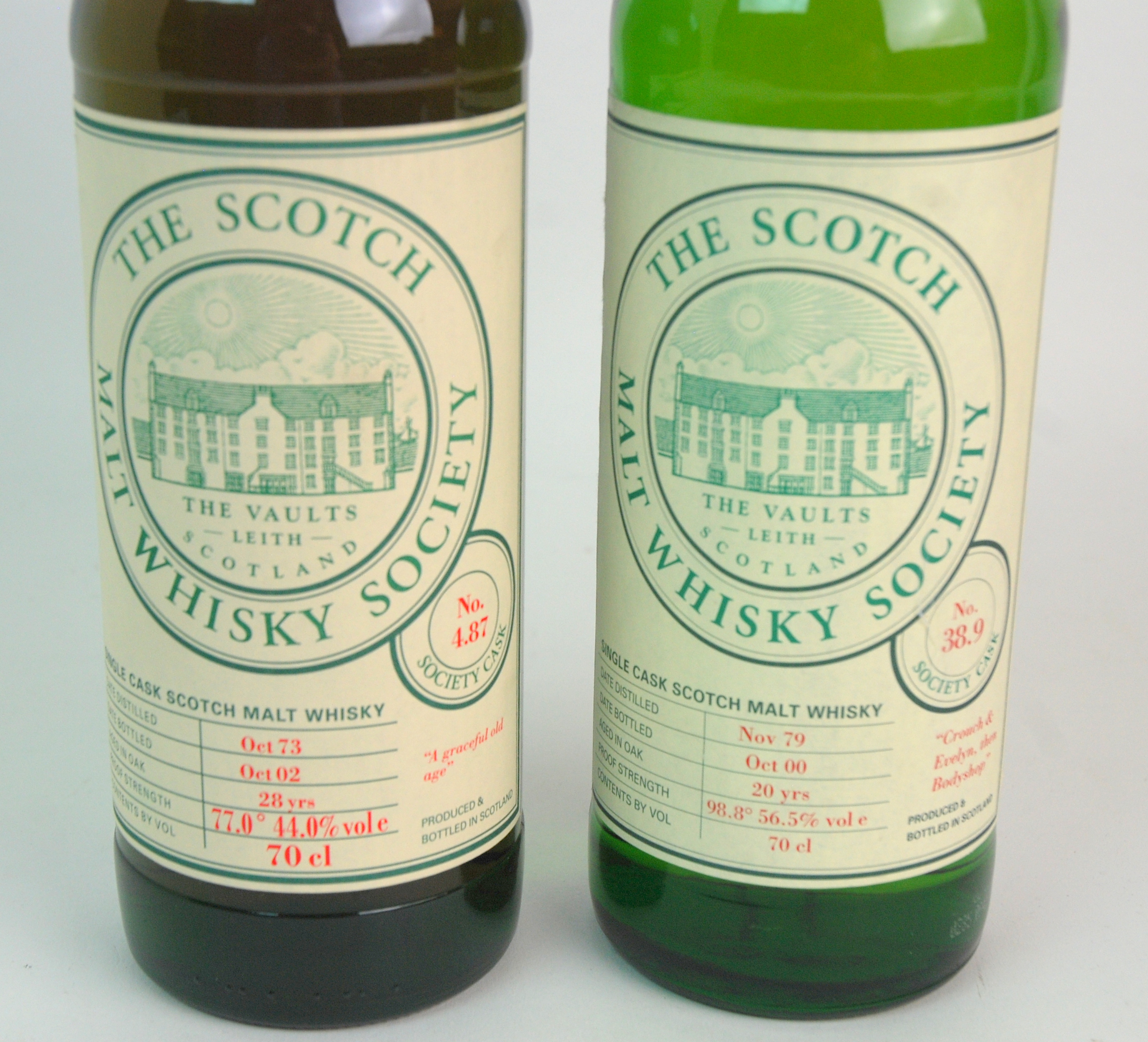 TWO BOTTLES OF THE SCOTTISH WHISKY SOCIETY comprising No.38.9