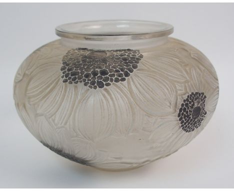 A LALIQUE DAHLIAS PATTERN BOWL  circa 1930's, the frosted glass with black detail, signed to base rim R Lalique France and mo