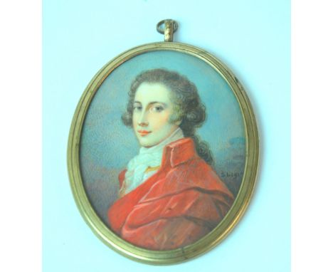 A PAINTED PORTRAIT MINIATURE OF A GENTLEMAN signed S Legro, oil on ivorine, in oval gilt-metal frame, 8 x 6cm Condition Repor