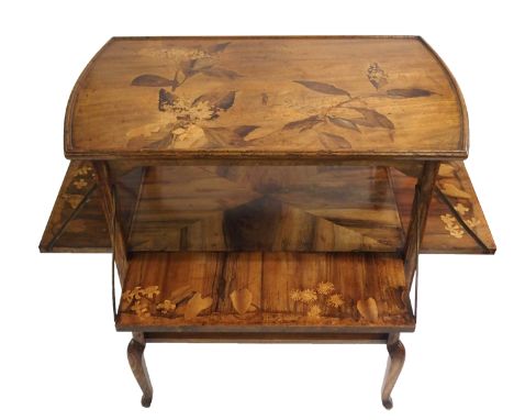 A LOUIS MAJORELLE (1859-1926) FRUITWOOD TWO-TIER TEA TABLE the marquetry top decorated with hydrangea and foliage, inscribed 