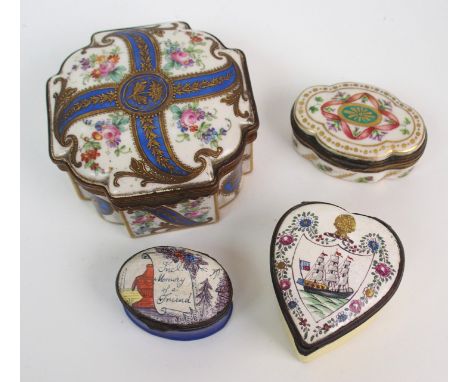 A SEVRES TRINKET BOX of square form, painted with floral sprays and gilded decoration, dated mark for 1773, 7cm, an oval Sevr