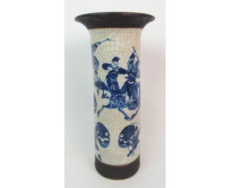 A CHINESE CRACKLEWARE RELIEF MOULDED VASE painted with warriors within bronzed coloured bands, seal mark, 45.5cm high Conditi