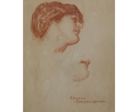 MAURICE WILLIAM GREIFFENHAGEN RA (BRITISH 1862 - 1931)  GIRL'S HEAD  Red chalk on paper, signed, 21.5 x 18cm (8 1/2 x 7")  T.
