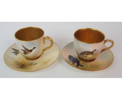 A ROYAL WORCESTER CABINET CUP AND SAUCER transfer printed and overpainted with a mallard duck, signed Jas Stinton, circa 1938