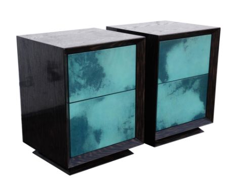 Julian Chichester, Klee bedside tables, smoked oak and lacquered vellum, blue colourway, 68.5cm high x 50cm wide x 45cm deep 