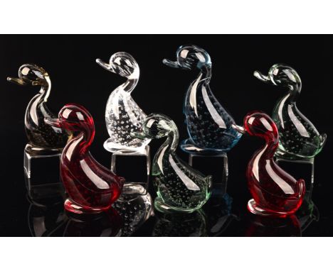 Whitefriars, seven Dilly ducks, various colours, two ruby, indigo, sage green, willow or pewter and flint (7)Condition Report