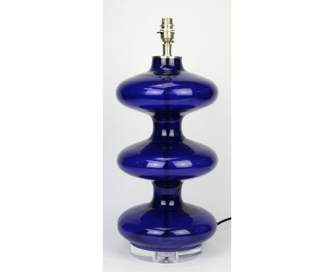 Julian Chichester, Lucerne glass lamp, blue colourway, 52cm high including brass fittingCondition Report:  This lamp works.PA