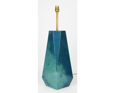 Julian Chichester, small Cube lamp, lacquered vellum, turquoise colourway, 57cm high including brass fittingCondition Report: