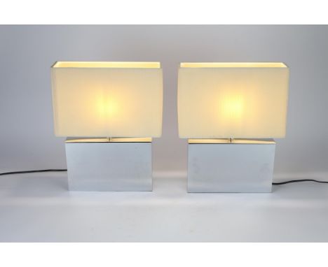 Dar Lighting, pair of chromed metal lamp bases, with paper shades, the lamps including fitting 23cm high (2) 