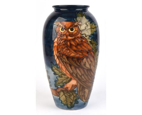 Sally Tuffin (British, b. 1938) for Moorcroft large slender ovoid limited edition vase (shape 393/12), design "Eagle Owl" on 