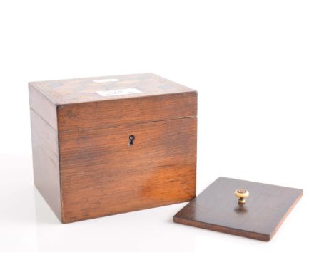 Victorian rosewood Tunbridge ware and parquetry tea caddy, oblong form, width 14cm and another mahogany and marquetry tea cad