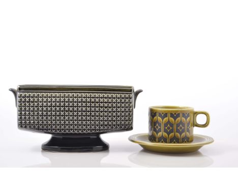 Hornsea olive glazed combination service, together with a sylvac planter.