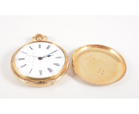 Victorian 18ct gold closed face pocket chronograph, white enamel dial inscribed Chronograph Centre Seconds by Thomas Russell 