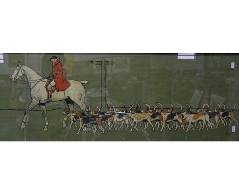 After Cecil Aldin, Huntsman and Hounds, colour print, 36cm x 100cm.