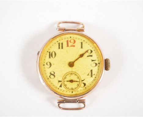 Vintage 9ct rose gold wristwatch, subsidiary second dial, diameter 3cm.