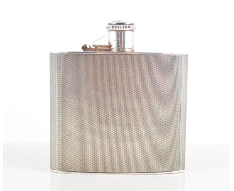 Silver hip flask, Birmingham 1938, engine turned, 10cm.